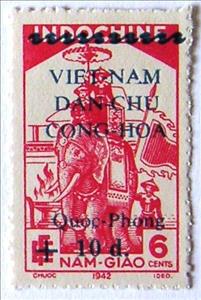 Stamp, Elephant Overprinted-overcharged, Vietnam, South,  , Flags, Mammals, Elephants, Animals (Fauna)