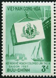 Stamp, Ship and Conference-Emblem, Vietnam, South,  , Conferences