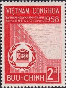 Stamp, Building and UNESCO Emblem, Vietnam, South,  