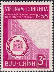 Stamp, Building and UNESCO Emblem, Vietnam, South,  