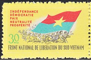 Stamp, Vietcong Flag & French text, Vietcong, National Liberation Front,  , Flags