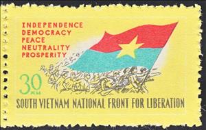 Stamp, Vietcong Flag & English text, Vietcong, National Liberation Front,  , Flags