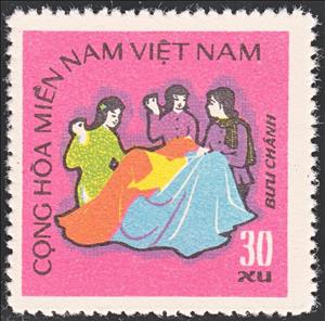 Stamp, Vietcong Flags weaving, Vietcong, National Liberation Front,  