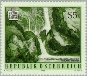 Stamp, Tschauko Waterfall near Ferlach, Austria,  , Waterfalls, Environment Protection