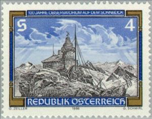 Stamp, Sonnblick Observatory (1886) engraving by A. Heilmann, Austria,  , Engravings, Observatories, Mountains