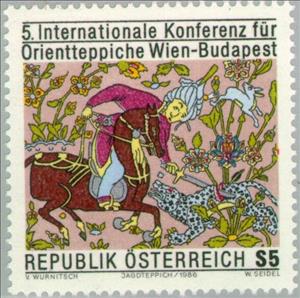 Stamp, Silk vienna hunting tapestry (16th Cty.), Austria,  , Stylized Animals, Textile, Hunting, Conferences, Stylized Plants