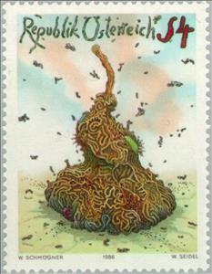 Stamp, "Auflösung" painting by Walter Schmögner, Austria,  , Paintings, Art