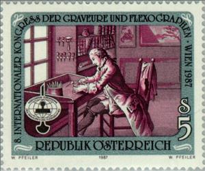 Stamp, Engraver; medieval engraving, Austria,  , Engravings, Engravers, Conferences