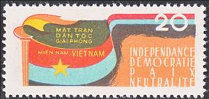 Stamp, NLF Slogan - French, Vietcong, National Liberation Front,  , Flags