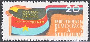 Stamp, NLF Slogan - Spanish, Vietcong, National Liberation Front,  , Flags