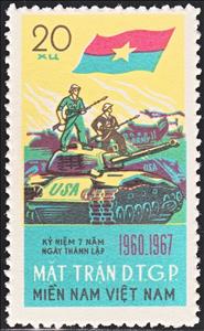 Stamp, Two soldiers on top of a captured tank, Vietcong, National Liberation Front,  , Flags, Tanks