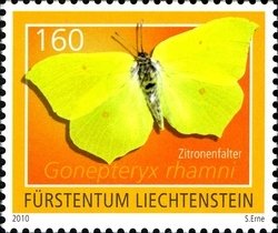 Stamp, Brimstone (Gonepteryx rhamni), Liechtenstein,  , Butterflies