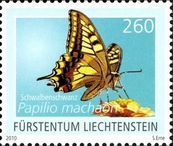 Stamp, Swallowtail (Papilio machaon), Liechtenstein,  , Butterflies