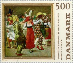 Stamp, "Carnival in Rome" by C.W. Eckersberg (1783-1853), Denmark,  , Paintings, Art, Carnival
