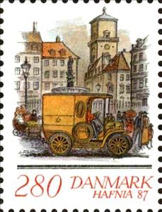 Stamp, Mail Van, 1908, Denmark,  , Vehicles, Postal Services, Philatelic Exhibitions, Expositions, Cars, Postal Traffic, Philately, Trucks
