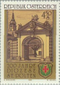 Stamp, Bishops gate of the episcopal residence & coat of arms, Austria,  , Gates, Buildings, Coats of Arms