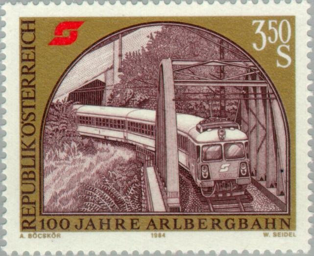 Arlberg Railway train on the Schanatobel Bridge