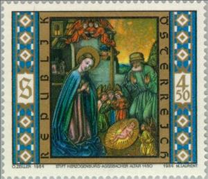 Stamp, Christmas altar piece, ancient Aggsbach high altar, Austria,  , Biblical Accounts, Christmas, Paintings, Feasts, Altar