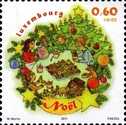 Stamp, Christmas, Luxembourg,  , Trees, Christmas, Food, Families