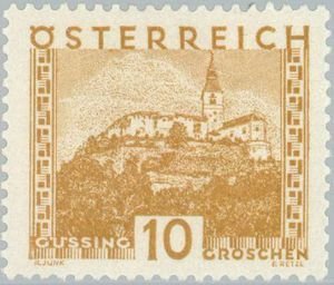 Stamp, Güssing Castle, Burgenland - large format, ochre, Austria,  , Landscapes, Towers, Castles