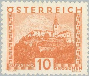 Stamp, Güssing Castle, Burgenland - large format, brown orange, Austria,  , Landscapes, Towers, Castles