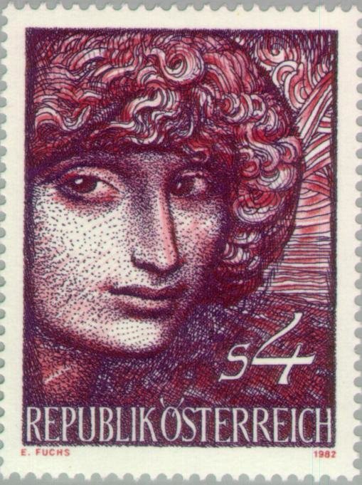Girls head, engraving by Ernst Fuchs (b. 1930)