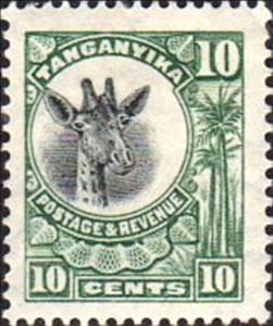 Stamp, Giraffe (Giraffa camelopardalis), Tanganyika,  , Giraffes
