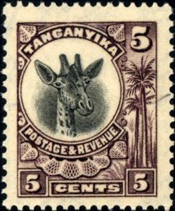 Stamp, Giraffe (Giraffa camelopardalis), Tanganyika,  , Giraffes
