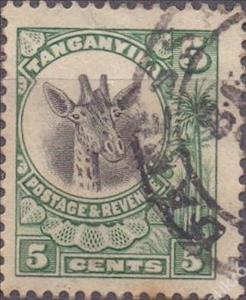 Stamp, Giraffe (Giraffa camelopardalis), Tanganyika,  , Giraffes