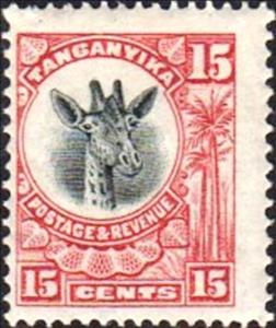 Stamp, Giraffe (Giraffa camelopardalis), Tanganyika,  , Giraffes