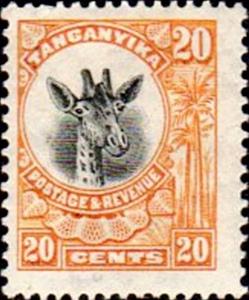 Stamp, Giraffe (Giraffa camelopardalis), Tanganyika,  , Giraffes