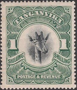 Stamp, Giraffe (Giraffa camelopardalis), Tanganyika,  , Giraffes