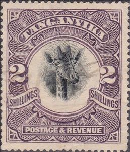 Stamp, Giraffe (Giraffa camelopardalis), Tanganyika,  , Giraffes