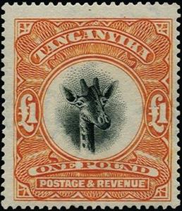 Stamp, Giraffe (Giraffa camelopardalis), Tanganyika,  , Giraffes
