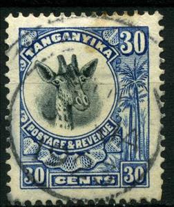 Stamp, Giraffe (Giraffa camelopardalis), Tanganyika,  , Giraffes