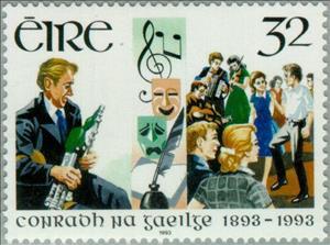 Stamp, Gaelic League 1893-1993, Ireland,  , Music, Musical Instruments, Dance, Masks, Anniversaries and Jubilees