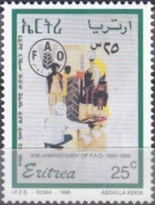 Stamp, Men with tractor, Eritrea,  