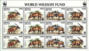 Mini Sheet, Beisa Oryx (Oryx beisa) Minisheet with 3 Sets, Eritrea,  , WWF, Animals (Fauna)