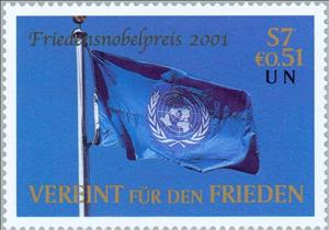 Stamp, Nobel Prize, UNO Vienna,  , Special Occasions, Flags, Nobel Laureates