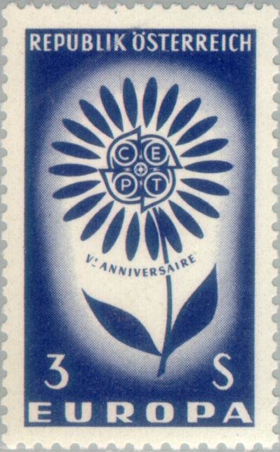 Stylised flower with 22 leaves surrounding CEPT badge