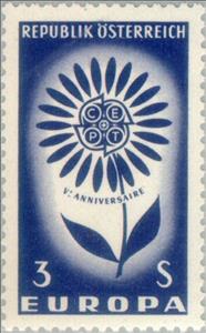 Stamp, Stylised flower with 22 leaves surrounding CEPT badge, Austria,  , Postal Unions, C.E.P.T., Europe