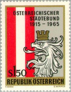 Stamp, Eagle head with mural crown & Austrian flag, Austria,  , Flags, Heraldic Animals, Coats of Arms