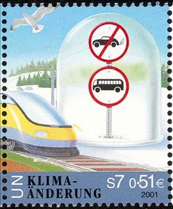 Stamp, Climate changes, UNO Vienna,  , Landscapes, Birds, Road Signs, Cycles, Railways, Roadsafety, Animals (Fauna)