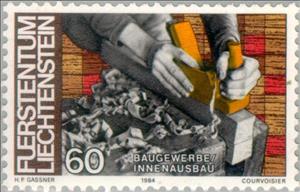 Stamp, Occupations- Carpentry, Liechtenstein,  , Building Industry, Professions