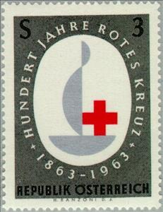 Stamp, Jubilee badge of the Red Cross & inscription, Austria,  , Red Cross and Red Crescent, Healthcare