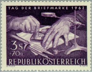 Stamp, Stamp engraver working, Austria,  , Optical Instruments, Stamps, Philately, Stamp Day, Crafts