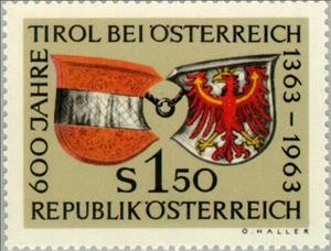 Stamp, Coat of arms of Austria & Tyrol, connected by a chain, Austria,  , Heraldic Animals, Coats of Arms