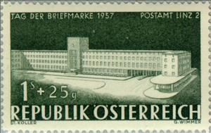 Stamp, Post office Linz 2, Austria,  , Postal Services, Stamp Day, Buildings