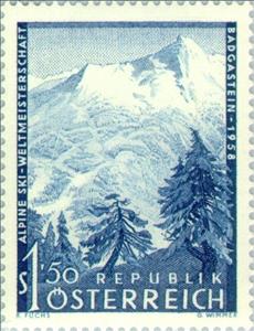 Stamp, "Graukogel" mountain with routings, Austria,  , Landscapes, Sport, Skiing, Winter Sports, Mountains