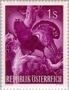 Stamp, Western Capercaillie (Tetrao urogallus), Austria,  , Birds, Hunting, Conferences, Animals (Fauna)